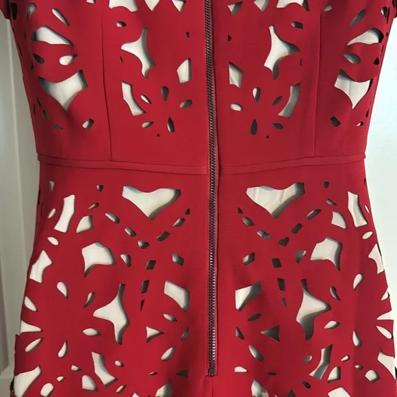 Anthropologie Moulinette Soeurs Red Laser Cut Dress Size 4 - Picture 4 of 7
